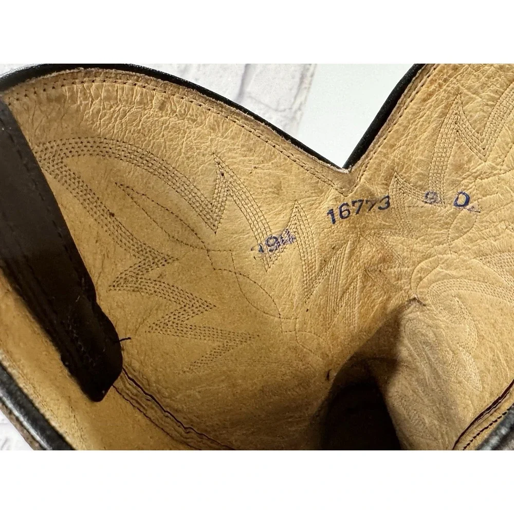 Vintage Dan Post Burgundy Nappa Mens 9 Cowboy Boots 16773 Western Leather Box - Picture 10 of 12